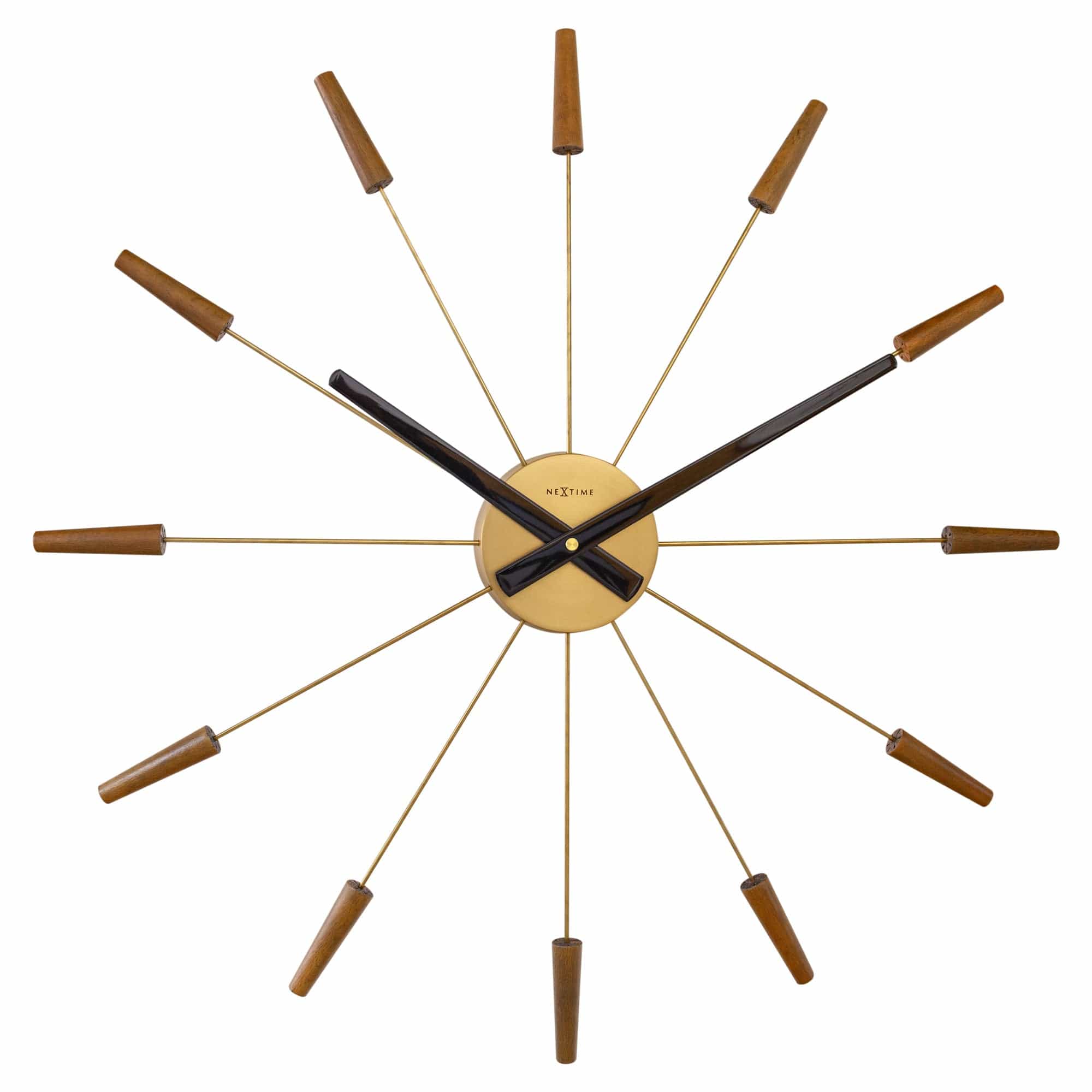 Large 58cm NeXtime wall clock with silent mechanism, wooden and stainless steel design, featuring a modern, minimalist style.